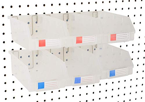 Pegboard Bins – 6 Pack Clear Extra Large - Hooks to Any Peg Board - Organize Hardware, Accessories, Attachments, Workbench, Garage Storage, Craft Room, Tool Shed, Hobby Supplies, Parts - color: Clear, size: 7 Inch (Pack of 6)