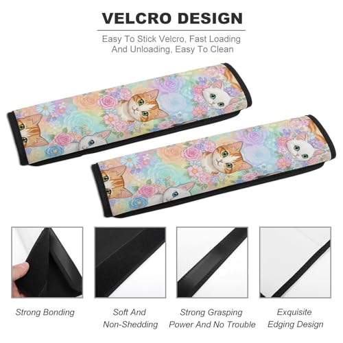 2 Pack Floral Pink Cat Car Seat Belt Pad Universal Soft and Comfortable Harness Pads Strap for Adult Use, Most Cars, Easy Install (No Tool) - color: Pattern 760