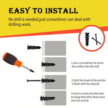 100PCS Zinc Self-Drilling Drywall Anchors, 50 Heavy Duty Hollow Metal Wall Anchors and 50#8 x 1-1/4'' Screws, Sheetrock Anchors and Screws Kit (Black)