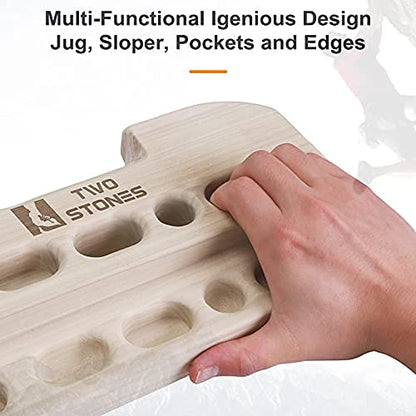 TWO STONES Wooden Hangboard Rock Climbing Pull Up Bar Designed Training for Climbing, Wood Fingerboard Climbing Training Board for Building Core Strength and Endurance