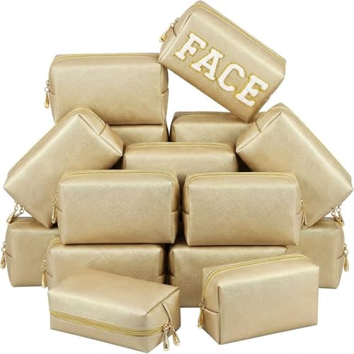 Kigeli Aesthetic Makeup Bags PU Leather Cosmetic Pouches Waterproof Plain Toiletry Bags Makeup Pouches Bulk for Women Party Gift Travel Storage Organizer(Champaign Gold,7.1 x 2.8 x 4.3 in) - color: Champaign Gold, size: 7.1 x 2.8 x 4.3 in