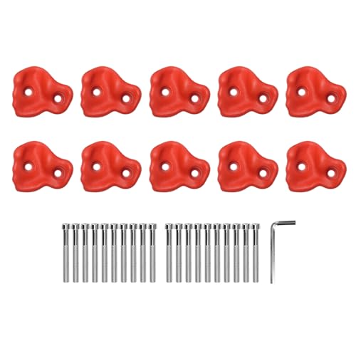 10Pcs Rock Climbing Holds,Indoor Outdoor Rock Wall Climbing Kit,Comfortable Hand Feeling Climbing Rock Wall Grips for Kids Adults - color: Red