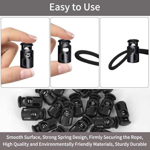 20 Pcs Plastic Cord Locks,Cord Lock for Paracord,Drawstring,Shoelaces | Shoe Lace Tie Locks,Spring Cord Locks for Drawstring,Shoelaces,Cloth and Backpacks String Clip Replacement(Black)