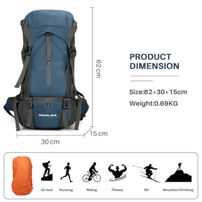 OKYUK 70L Hiking Backpack, Camping Hiking Back Pack, Water Resistant Lightweight Mountain Climbing Bag, Outdoor Camping Sport Daypack with Rain Cover, for Travel, Touring, Cycling (Navy Blue, 70L) - color: Navy Blue