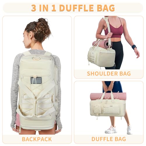 Bosstin Gym Bag for Women & Men, 45L Travel Duffle Sports Duffel Bag Gym Weekender Overnight Backpack with Shoe Compartment (4Beige) - color: 4Beige