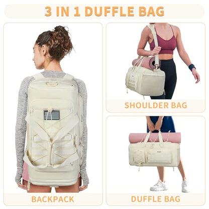 Bosstin Gym Bag for Women & Men, 45L Travel Duffle Sports Duffel Bag Gym Weekender Overnight Backpack with Shoe Compartment (4Beige) - color: 4Beige