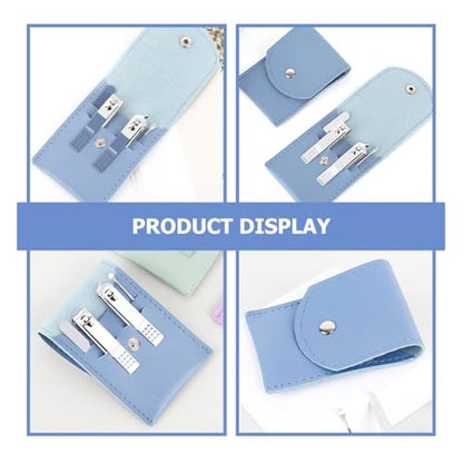 4 Pcs Stainless Steel Nail Care Kit Professional Manicure and Pedicure Tools Set with Compact Blue Leather Case - color: 4 Piece-blue