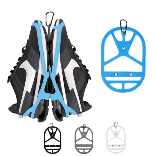 Shoe Holster For Backpack with Clip Hanger. Footwear Holder with Carabiner for Sneakers, Cleats, Bowling, Soccer, Basket, Football. For Travel, Outdoors, Sports & Space Saving - color: Blue Glow in the Dark, size: Large