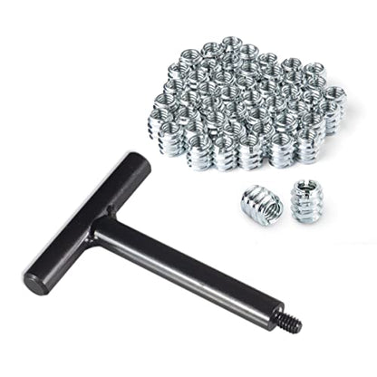 POWERTEC 71814 1/4"-20 Threaded Insert Installation Tool Set | T-Wrench with 50-PC Zinc Plated Threaded Inserts for Wood Furniture | 1/4"-20 Internal Threads x 11.9mm Long - size: 1/4"-20, style: T Wrench + Threaded Insert