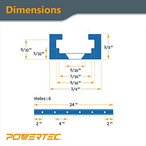 POWERTEC 71859 24 Inch x2 Universal T track with 100 Pcs Wood Screws, Double-Cut Profile T track with Predrilled Mounting Holes - size: 24" T track (2PK) w/ Wood Screws (100pcs)