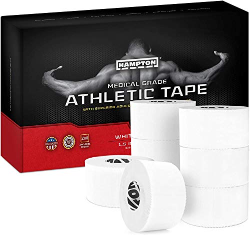 Hampton Adams Athletic Tape 8 Pack, Sports Medical Grade, Easy Tear | 45 ft Rolls, No Sticky Residue, Tears by Hand, for Athletes Trainers & First Aid, Ankle Wrist & Injury Wrapping - color: White