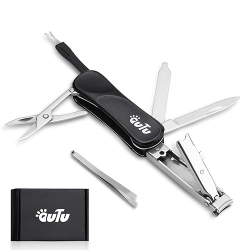 OUTU Keychain Nail Clippers Multitool, 7 in 1 EDC Utility Tool with Nail Clipper, Scissors, Gifts for Him Men Husband Dad Boyfriend (Black) - size: Black