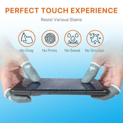 JWH 16 PCS Mobile Gaming Finger Sleeves for Dedales Gamer Profesionales Silver Fiber Thumb Sleeves with Pubg Controller Anti Slip Sweat Proof Finger Gloves (8XBlue+8XGreen+Box+Game Controller)