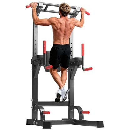 DlandHome Power Tower Pull Up Bar Station, Heavy Duty Adjustable Height for Home Gym Strength Training Equipment 330LBS Weight Capacity, Pull Up Dip Station - color: Black