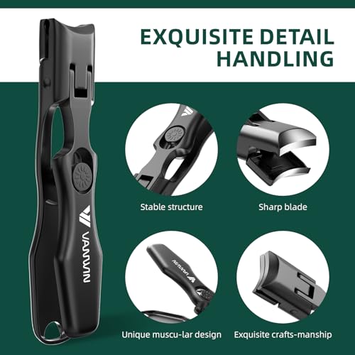 German Nail Clippers for Men Thick Nails, VANWIN Toenail Clippers for Seniors Large Wide Jaw Opening, Heavy Duty No Splash Fingernail Clipper with Safety Lock Nail Clippers with Catcher for Women - style: Black