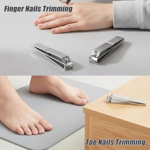 Large Nail Clippers Set for Thick Nails, Straight & Curved Edge | Heavy Duty Toenail Clippers,4 PCS Set Silver, Stainless Steel Fingernail & Toe Nail Clippers with File for Men Women Adults - color: Silver