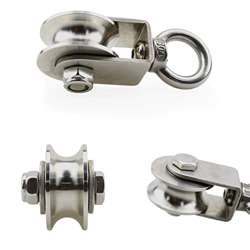 Heyous 1-Pack U Type Swivel Pulley 304 Stainless Steel Duplex Bearing Super-Silent Detachable 360 Degree Rotation Heavy Duty Traction Wheel - style: U Type Slot