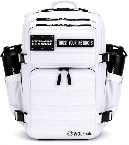 WOLFpak 35L Athletic Gym Backpack - Durable 1000D Waterproof Oxford Material with MOLLE Webbing, Laptop Pocket - color: Polar White