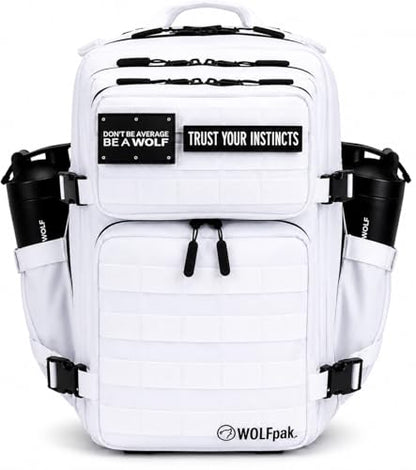 WOLFpak 35L Athletic Gym Backpack - Durable 1000D Waterproof Oxford Material with MOLLE Webbing, Laptop Pocket - color: Polar White