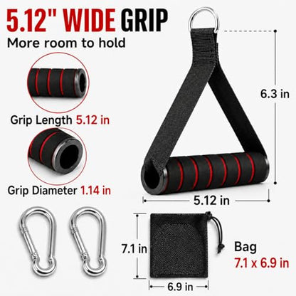 Cable Machine Handles 2 Pack, Foam Grip Exercise Handles with Carabiners and Mesh Bag for Lat Pulldown, Cable Rows, Tricep Pushdown, Resistance Bands and Home Gym Workouts