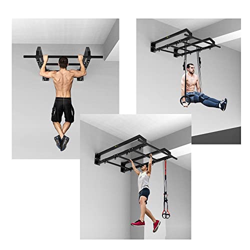 Wall Mounted Pull Up Bars/Climbing Frames, Multifunctional Steel Fitness Bar with 6 Grommets, Adjustable, Load 300kg