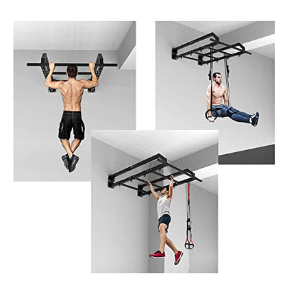 Wall Mounted Pull Up Bars/Climbing Frames, Multifunctional Steel Fitness Bar with 6 Grommets, Adjustable, Load 300kg
