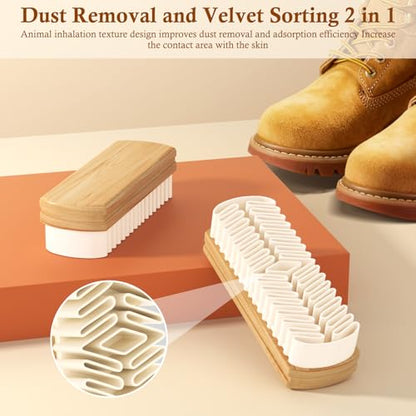 Suede Shoe Brush, 2-in-1 Cleaner with Rubber Brush Head(White) | Rubber Shoe Brush, Suede Eraser and Cleaner for Shoes, Jacket, Purse, Bags, Sofa with Wooden Handle