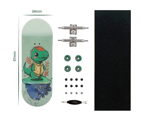 Pro Fingerboard 34mm Wooden Board Professional Finger Skateboard Trucks CNC Swirl Wheels (Dinosaur)