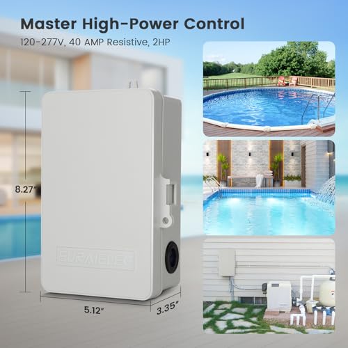 SURAIELEC Pool Timer, 7-Day Digital Pump Timer Switch, 40 AMP Heavy Duty, 120/240/277 VAC, 2HP Programmable Switch Box for Swimming Pool, Hot Water Heater, Lights, Outdoor/Indoor Use