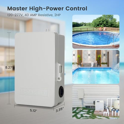 SURAIELEC Pool Timer, 7-Day Digital Pump Timer Switch, 40 AMP Heavy Duty, 120/240/277 VAC, 2HP Programmable Switch Box for Swimming Pool, Hot Water Heater, Lights, Outdoor/Indoor Use