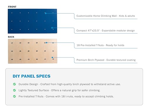 DIY Climbing Wall Panel – 47" x 23.5" Birch Plywood, Pre-Drilled T-Nuts, Textured & Paintable Surface – Indoor Home Gym & Kids Playroom Rock Wall Panel (Climbing Holds Not Included) (Chalk) - color: Chalk