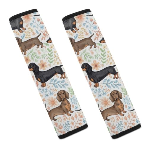 2 Piece Breathable Seat Belt Shoulder Pad for Elderly Support, All Vehicles, Dachshund Wiener Dog Floral Shoulder Protector, Neck and Shoulder Support - color: Pattern 465