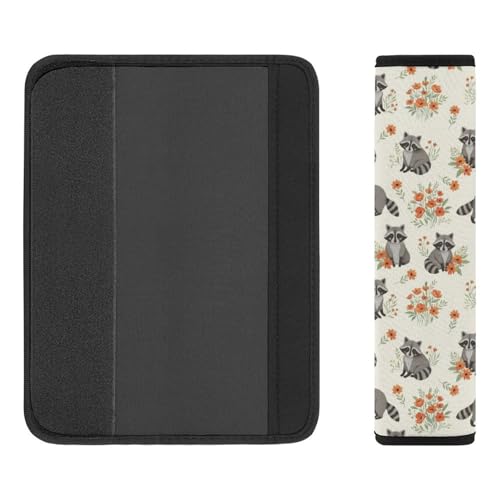 1 Pair Soft Padded Seat Belt Cover for Child, Most Cars, Flower Animal Raccoon Shoulder Harness Cover, Neck and Shoulder Support - color: Pattern 1127