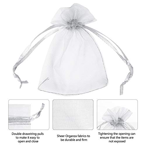 Boshen 100/200PCS Organza Gift Candy Sheer Bags Mesh Jewelry Pouches Drawstring Bulk for Wedding Party Favors Christmas 3"x4" 4" X 6" 5"x7" (3" X 4"(100PCS), White) - color: White-3" X 4"(100PCS)