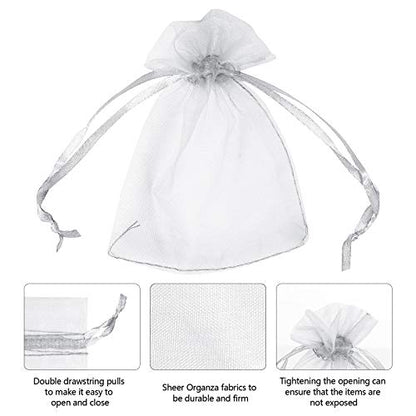 Boshen 100/200PCS Organza Gift Candy Sheer Bags Mesh Jewelry Pouches Drawstring Bulk for Wedding Party Favors Christmas 3"x4" 4" X 6" 5"x7" (3" X 4"(100PCS), White) - color: White-3" X 4"(100PCS)