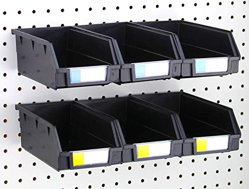 Pegboard Bins – 6 Pack Black Extra Large - Hooks to Any Peg Board - Organize Hardware, Accessories, Attachments, Workbench, Garage Storage, Craft Room, Tool Shed, Hobby Supplies, Parts - color: Black, size: 7 Inch (Pack of 6)