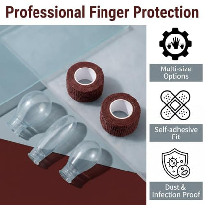 3PCS Waterproof Finger Protector& bangdage, Silicone Finger Covers for Showering, Leak-Proof Sealed Design, Reusable Finger Sleeve for Wound Protection(S&M&L&bandage brown) - size: 2small&middle&large