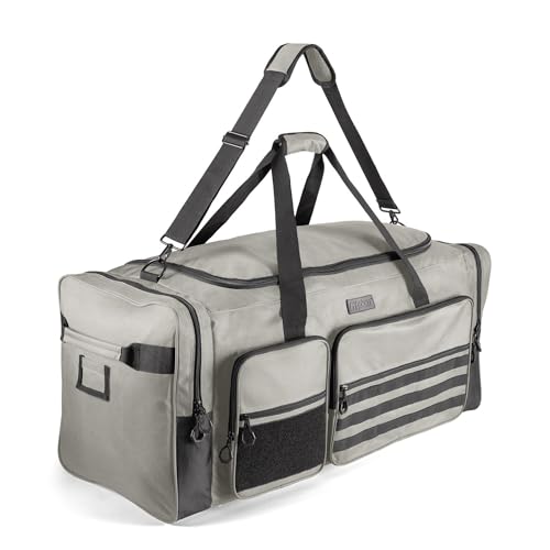 Fitdom 130L 36" Extra Large Sports Gym Equipment Travel Duffle Bag | Heavy Duty, Adjustable Shoulder Strap, 7 Compartments, Perfect for Soccer Baseball Basketball Hockey Football, Team Coaches - color: Silver Grey