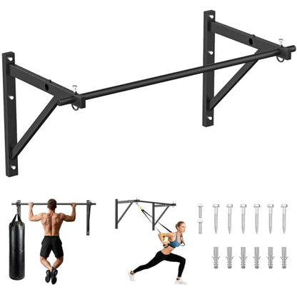 Wall Mounted Pull Up Bar, Chin Up Bar for Home Gym Strength Training | PAPABABE Sturdy Anti-Slip, Knurled Grip, Quick Install, Multi-Grip Versatile, Wall-Mounted Space-Saver 500 Weight Capacity - style: 52 inch