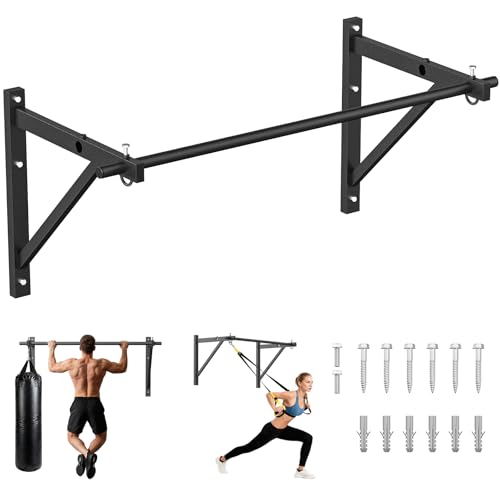 Wall Mounted Pull Up Bar, Chin Up Bar for Home Gym Strength Training | PAPABABE Sturdy Anti-Slip, Knurled Grip, Quick Install, Multi-Grip Versatile, Wall-Mounted Space-Saver 500 Weight Capacity - style: 52 inch