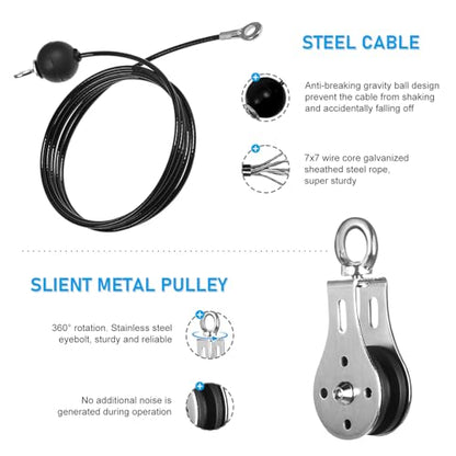 Pulley System for Home Gym, Cable Pulley System Gym for LAT Pulldown Cable Machine Pulley Attachment with Tricep Rope Ideal for Biceps Curl, Arm Workouts, Strength Training