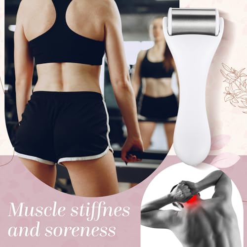 Tondiamo 2 Pcs Muscle Roller Portable Small Silicone Massager Roller Deep Tissue Muscle Massage Stick Cellulite Remover Scar Tissue Massager for Relief Face Neck Arm Back Leg(White,Metal) - color: White, style: Metal