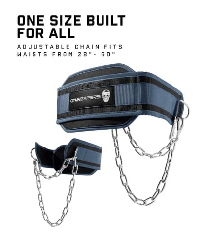 Gymreapers Dip Belt With Chain For Weightlifting, Pull Ups, Dips - Heavy Duty Steel Chain For Added Weight Training - color: Navy