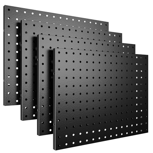 Spampur Peg Board, 4 Pack Metal Pegboard Panels Black Boards Wall Organizer | Tools Pegboard Storage System for Workbench, Garage Tool Storage, Office Organization, Wall Home, Craft Room - color: Black, size: 16x12''- 4 Pcs-without hooks