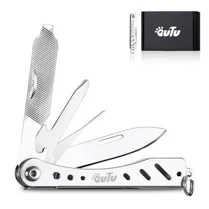 OUTU Multitool,6 in 1 Keychain Stainless Steel EDC Pocket Tool with Bottle Opener, Screwdrivers,SIM Ejector, Compact Gear Eject Card Pin with Gift Box (Silver) - style: Silver