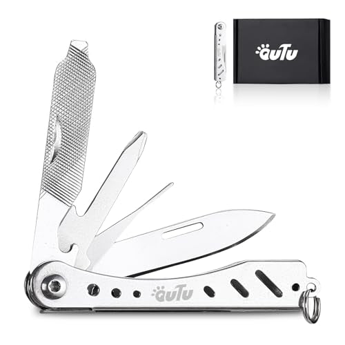 OUTU Multitool,6 in 1 Keychain Stainless Steel EDC Pocket Tool with Bottle Opener, Screwdrivers,SIM Ejector, Compact Gear Eject Card Pin with Gift Box (Silver) - style: Silver