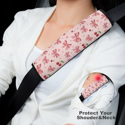2PCS Bow Cherry Pink Car Seat Belt Pad Breathable Shoulder Protector for Girls and Boys, Most Cars, Anti-Slip Pad - color: Pattern 1081