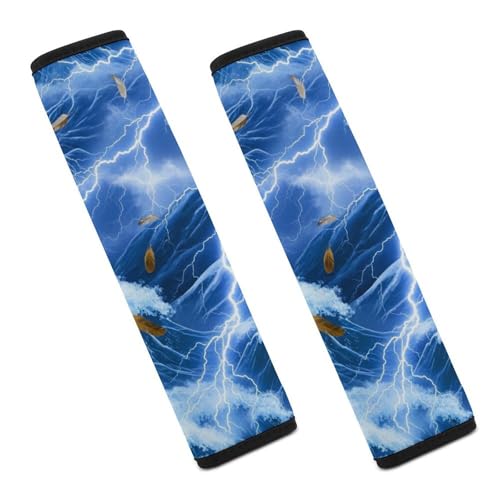 Breathable Car Seat Belt Pad for Girls and Boys, Stroller Pushchair High Chair, 2PCS Sea Lightning Eagles Feather Ocean Wave Shoulder Harness Cover Easy Install (No Tool) - color: Pattern 1259