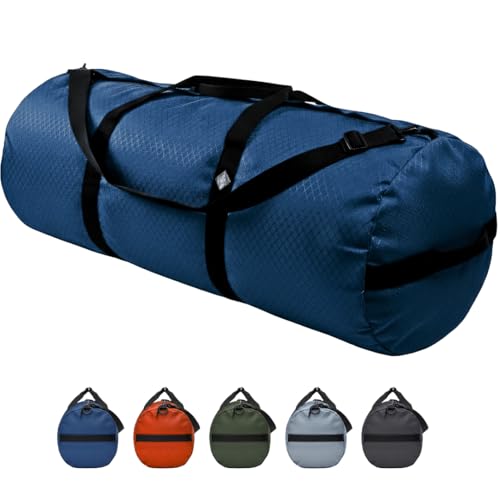 175L Extreme Heavy Duty Duffle Bag, Weatherproof Ripstop Travel Gear Bag | Folds flat for storage. #10 double-slider zipper with splash cover. Wraparound handles rated for heavy loads. - color: Pacific Blue, size: 18” x 42" (175 Liters)