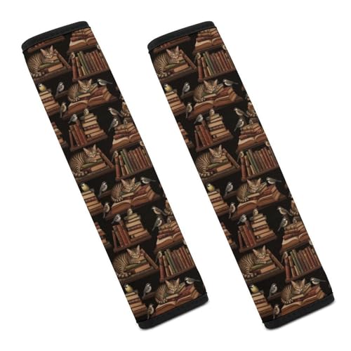 Breathable Book Cat Bookshelf Seat Belt Cover for Elderly Support, All Vehicles, 2 Pack Automotive Seat Belt Protector Comfortable Driving - color: Pattern 1104